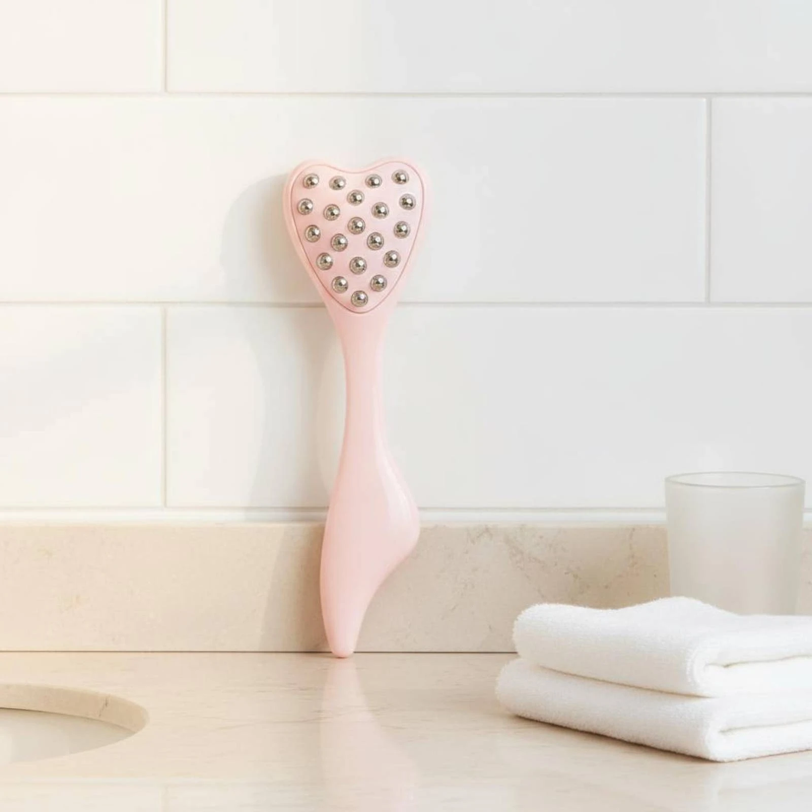 

Heart-Shaped Face Roller Curved Handle Stainless Steel Ball Massager Handheld Face Roller Rolling Balls Beauty Care Tool