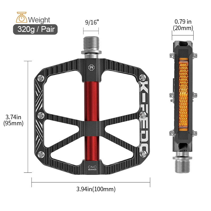 MTB Reflective Pedals Mountain Bike Pedals 3 Bearing Non-Slip Lightweight Aluminum-alloy Bicycle Platform Pedals for BMX 9/16\