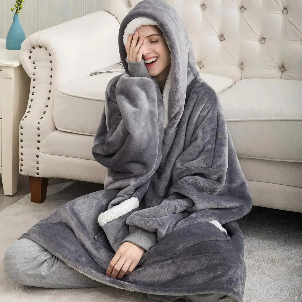 

Wearable Blanket Hoodie Women Men Oversized Flannel Sherpa Fleece Hooded Soft Cozy Warm Blanket Blanket Sweatshirt Gifts