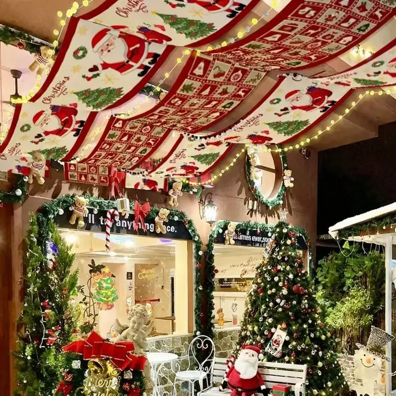Christmas Wave Flag Santa Claus Ceiling Hanging Banner Merry Xmas Decor for Shop Cafe Home Roof Holiday Party Navidad Ornament