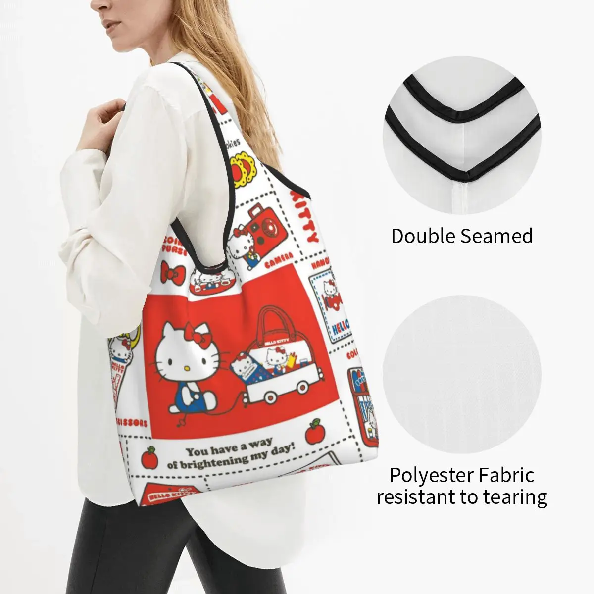 Sanrio Hello Kitty Shopper Bag My Melody Kuromi Cinnamoroll Office Handbags Female Graphic Shoulder Bag Fashion Cloth Tote Bag