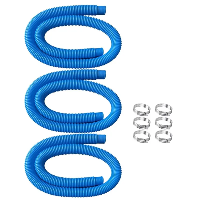 A07T-Flexi Replacement Pools Filter Pipe Kit 32Mm Swimming Pool Hose With 6 Steel Clips Connector Above Ground Water Pipe