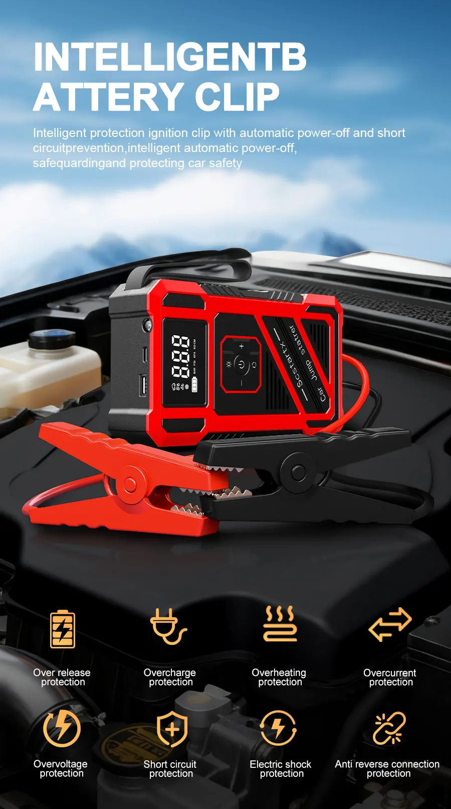 1800*4 Batteriebetriebener Tragbarer 4-in-1 Auto-Starter mit 150PSI Luftkompressor, Smart-Inflator, Notfall-Batteriestarter und Luftpumpe – Detail 4