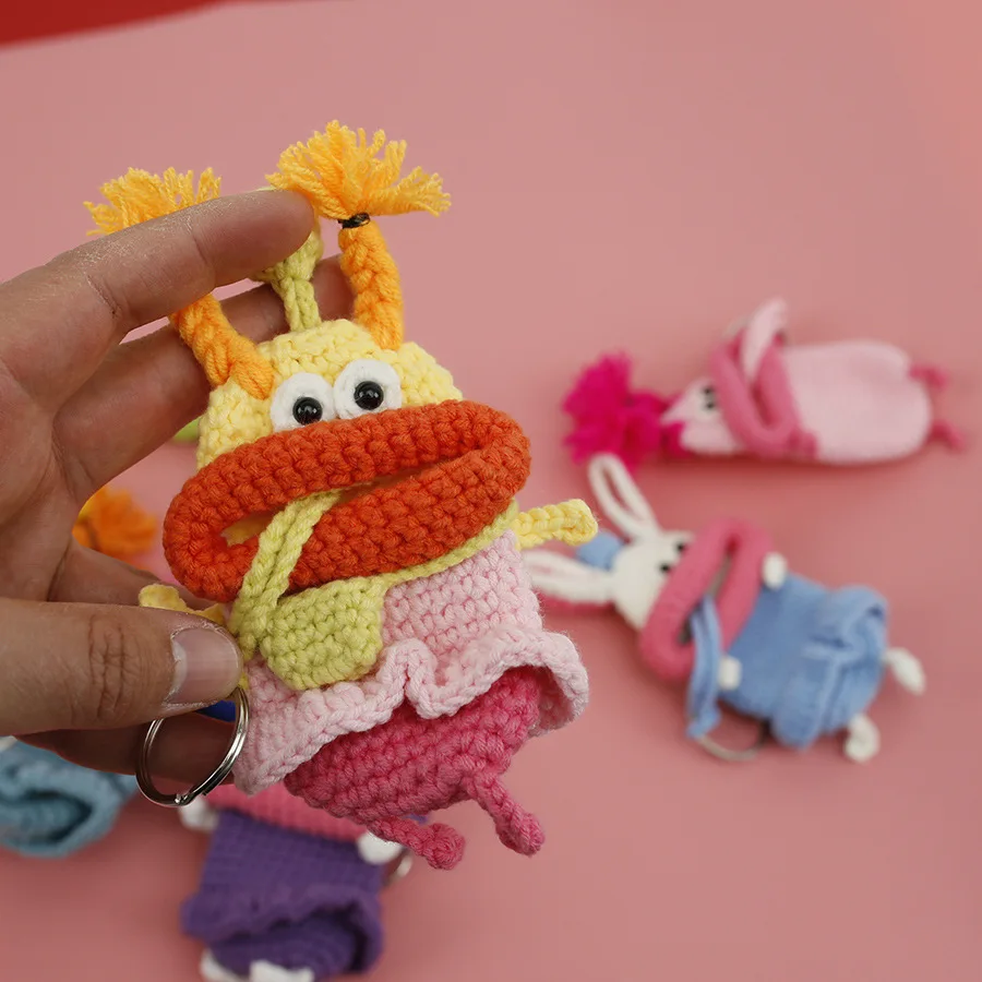 Handcrafted Cute Sausage Mouth Key Cover Women's Furry Hook Knitted Key Protective Case Sliding Creative Key Bag Gift