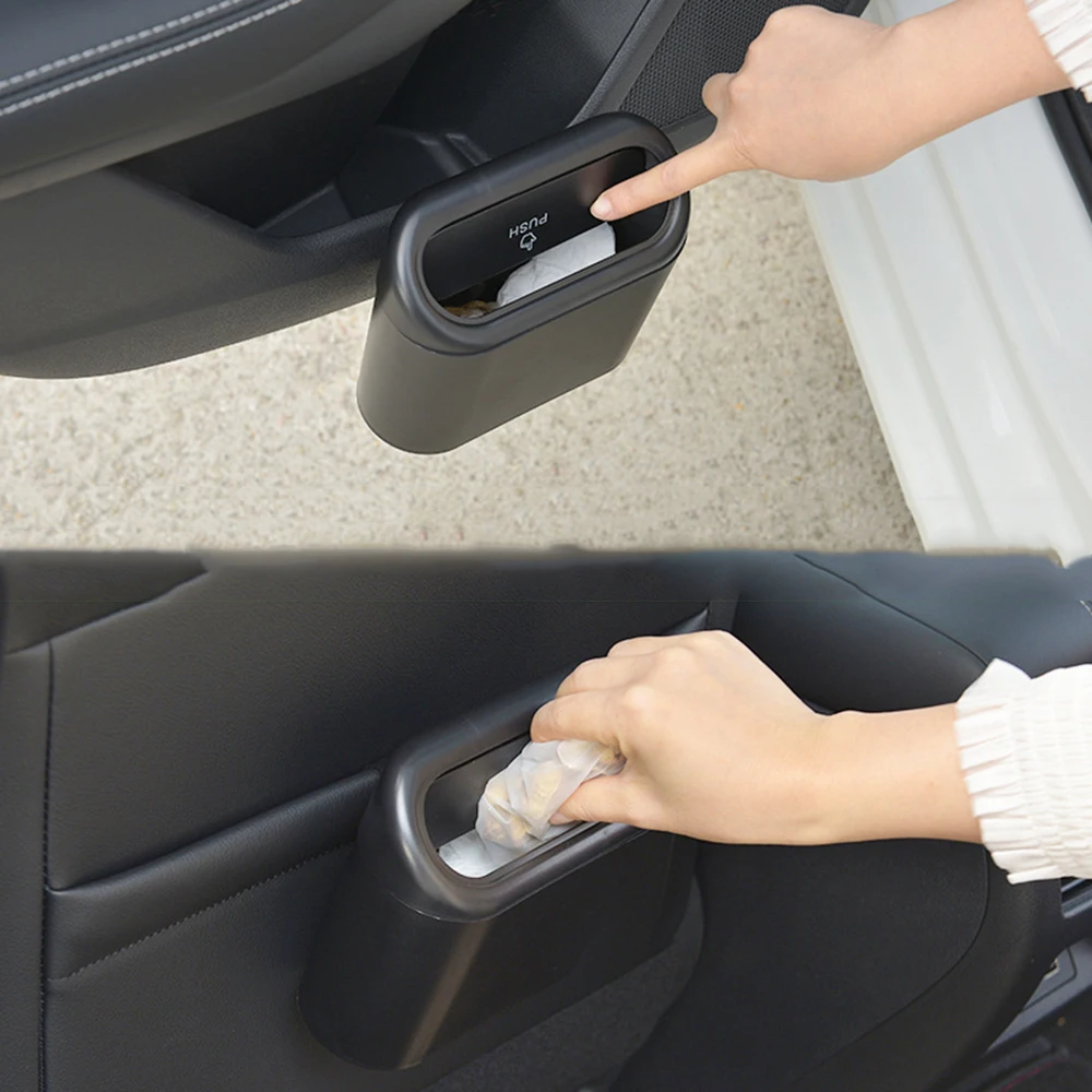 Car Dust Case Trash Bin Hanging Vehicle Garbage Storage Box Plastic Pressing Square Trash Can Type Auto Car Interior Accessories