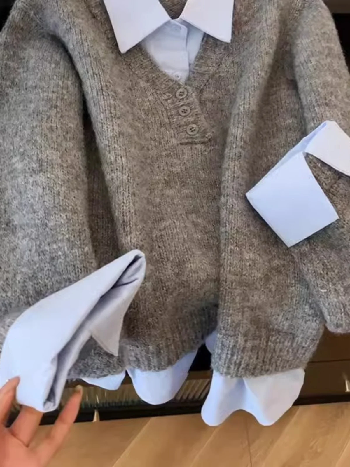 

ay Blue Color Blo Sweater irt Women's Autumn Winter Layering Design Unique Knitted Top Commute Sle Thiened Fabric