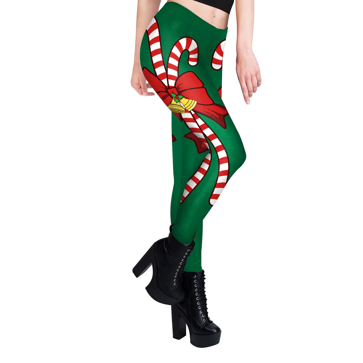 New Women's Yoga Leggings With Christmas Stripes, Umbrella Handle, Digital Printed Pants For Women