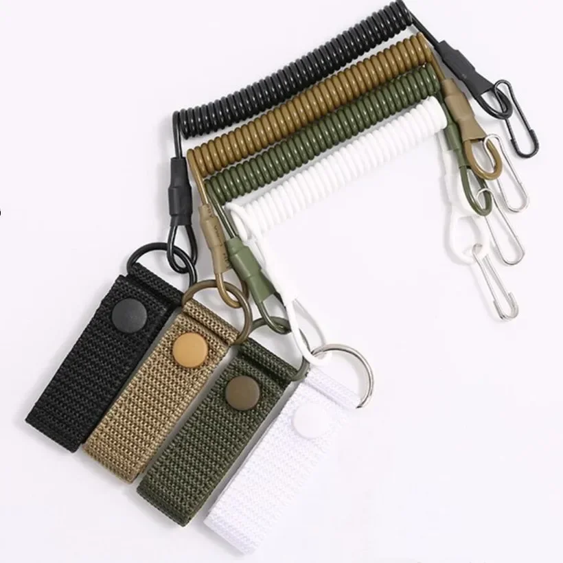 Elastic Lanyard Rope Tactical Anti-lost Military Spring Safety Strap Gun Rope For Key Ring Chain Flashlight Hunting Accessories