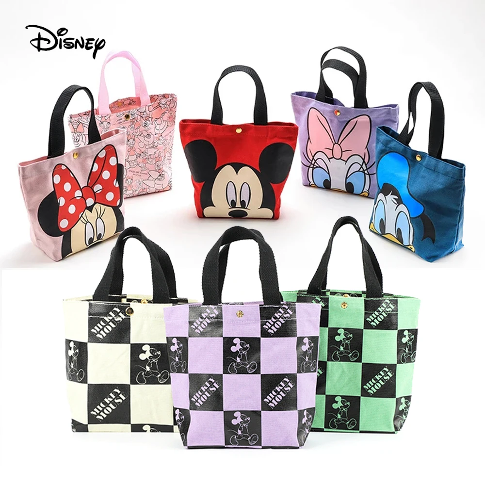 Disney Kids Lunchbox Mickey Mouse Donald Duck Bag Canvas Shoulder Bag Korean Women Picnic Supplies Insulated Cooler Bags