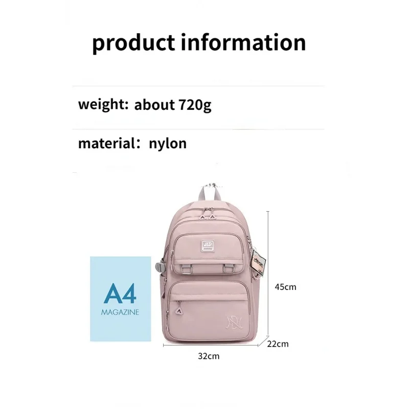 New Girls School Bag Nylon Backpack Travel Rucksack Multi Pockets Waterproof Casual Daypack Schoolbag for Women Student Teenager