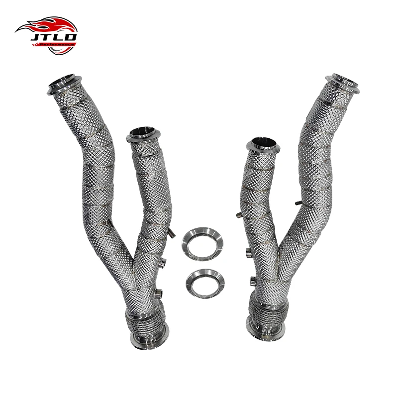 JTLD Stainless Steel 51mm For Lamborghini Aventador LP700 Exhaust Downpipe Equal Length With Heat Shield Made Of Durable