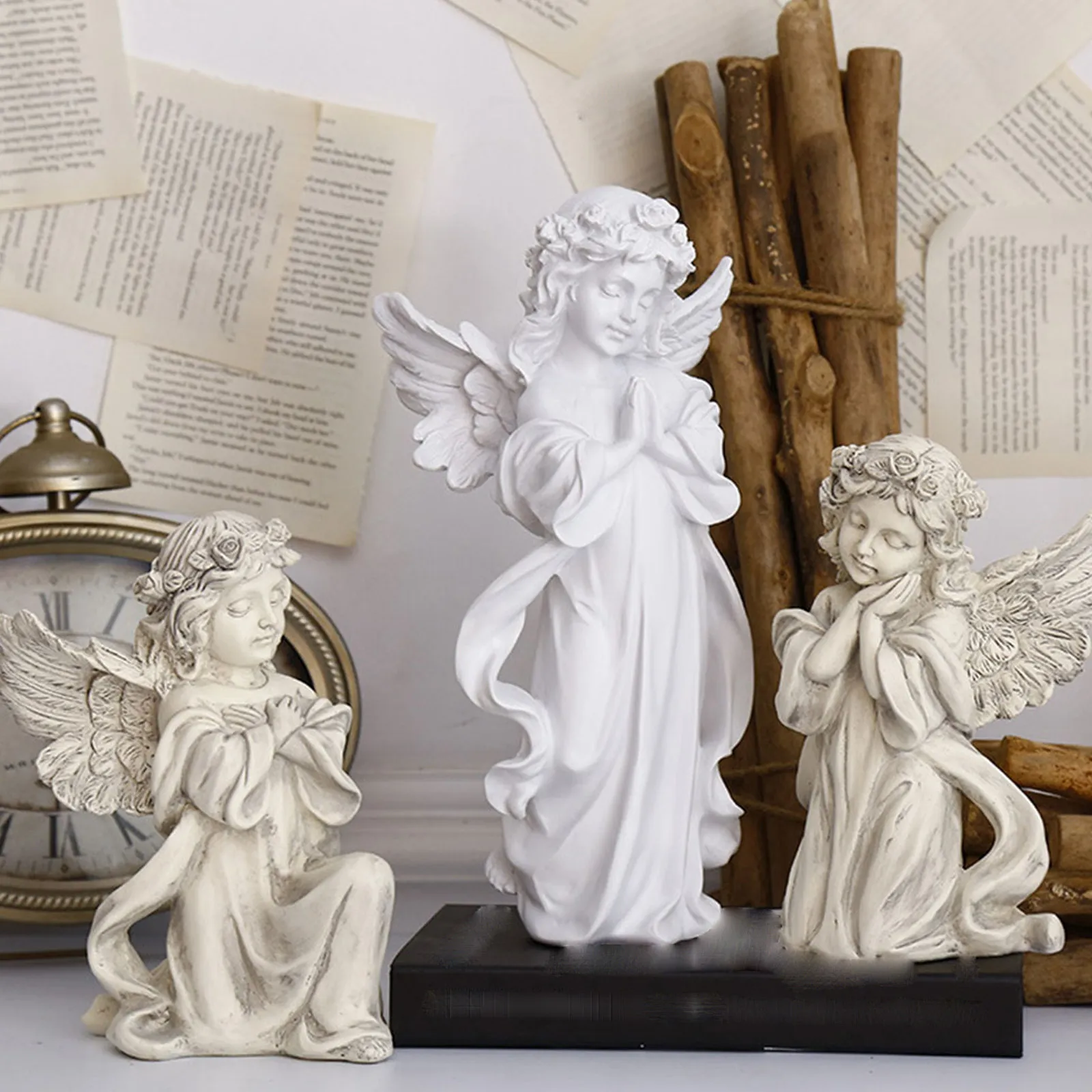 1Pcs Resin Maiden Sculpture Adorable Prayer Angel Ornament Fine Craftsmanship Safe Practical Popular Home Garden Desk