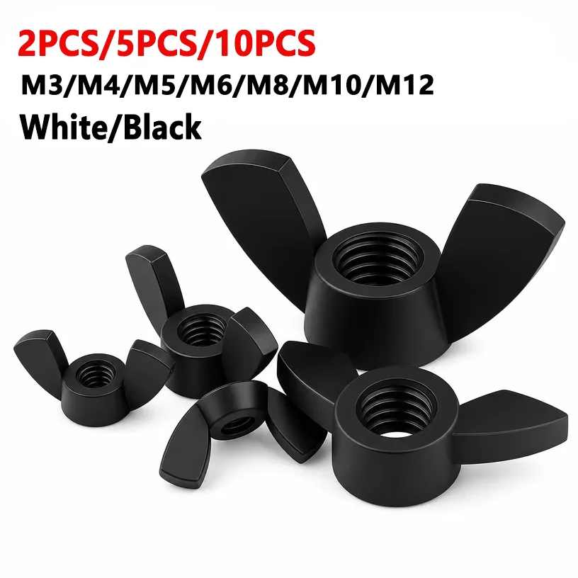 M3 M4 M5 M6 M8 M10 M12 Black and White Nylon Nut Hex Head Screw Wing Nut Sets DIN 933 Hex Head Screw Wing Nut Combinations
