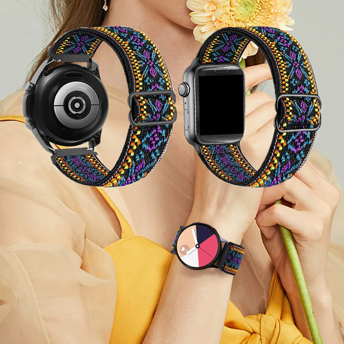 Nylon Stretchy Solo Loop for Apple Watch Band Woman Man 18 20 22mm Universal Bandd for Samsung Watch/Huawei Watch/Garmin Watch