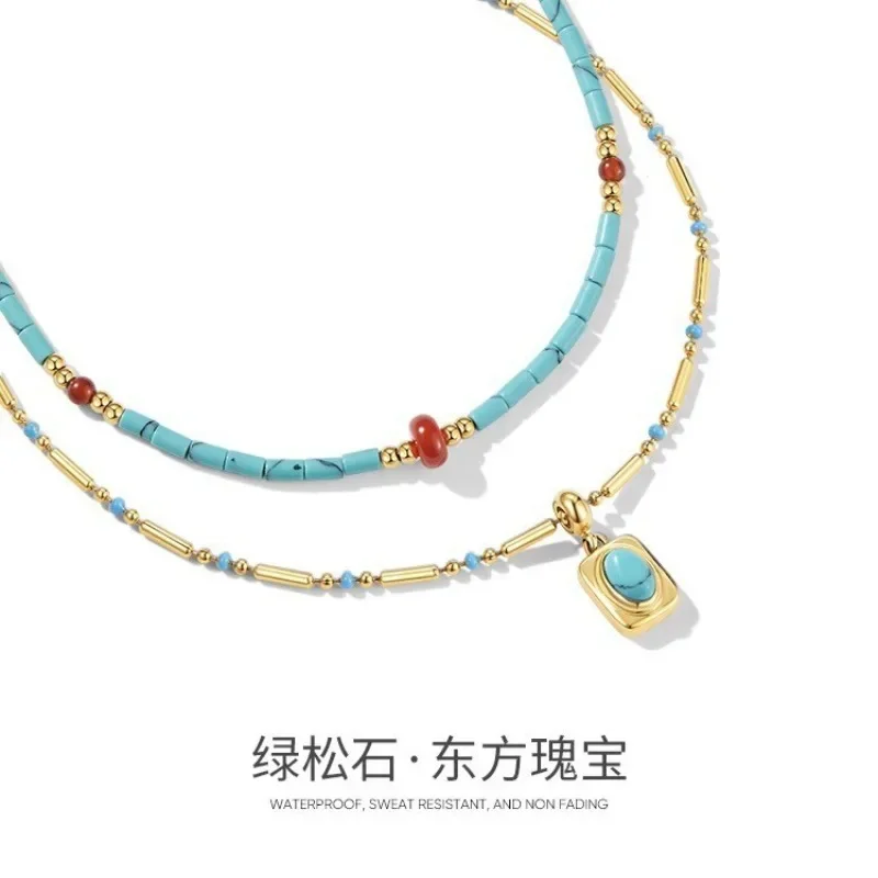 

Azure Island Turquoise Stacked Necklace Accessories Women's Light Luxury Niche Color String Seaside Clavicle Chain