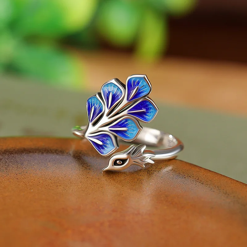 925 Sterling Silver Fine Jewelry Blue Peacock Wedding Rings For Women Wholesale Cheap Things Jewellery
