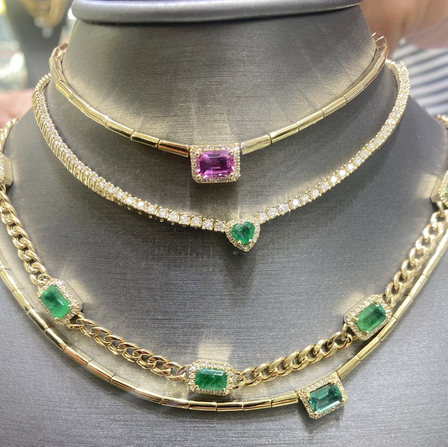 Red Blue Green Heart Charm 3mm 5A CZ Tennis Chain High Quality Iced Out Bling Women Choker Necklace