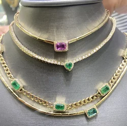 Red Blue Green Heart Charm 3mm 5A CZ Tennis Chain High Quality Iced Out Bling Women Choker Necklace
