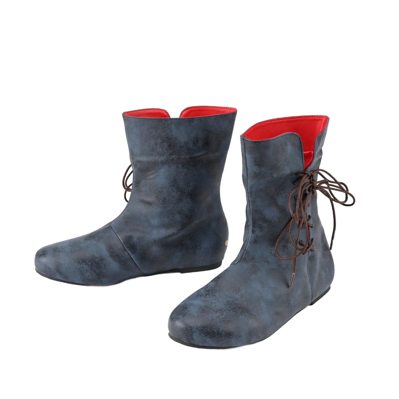 Men Viking Pirate Boots Pointed Flat Bottom Lace Up Short Boots Medieval PU Leather Halloween Costume Boots 4