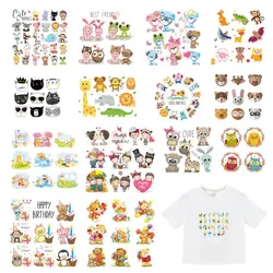 Heat Transfer Stickers para roupas, Cute Animal Patch Set, Cartoon Stripes para crianças, T-shirt, Unicórnio, Gato, Menina, Coruja Patches para roupas