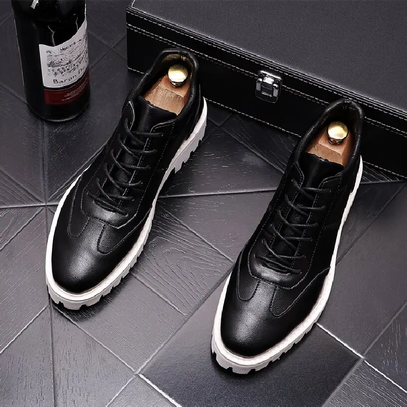 Korean design men fashion ankle boots genuine leather shoes white platform boot personality short botas masculina botines hombre