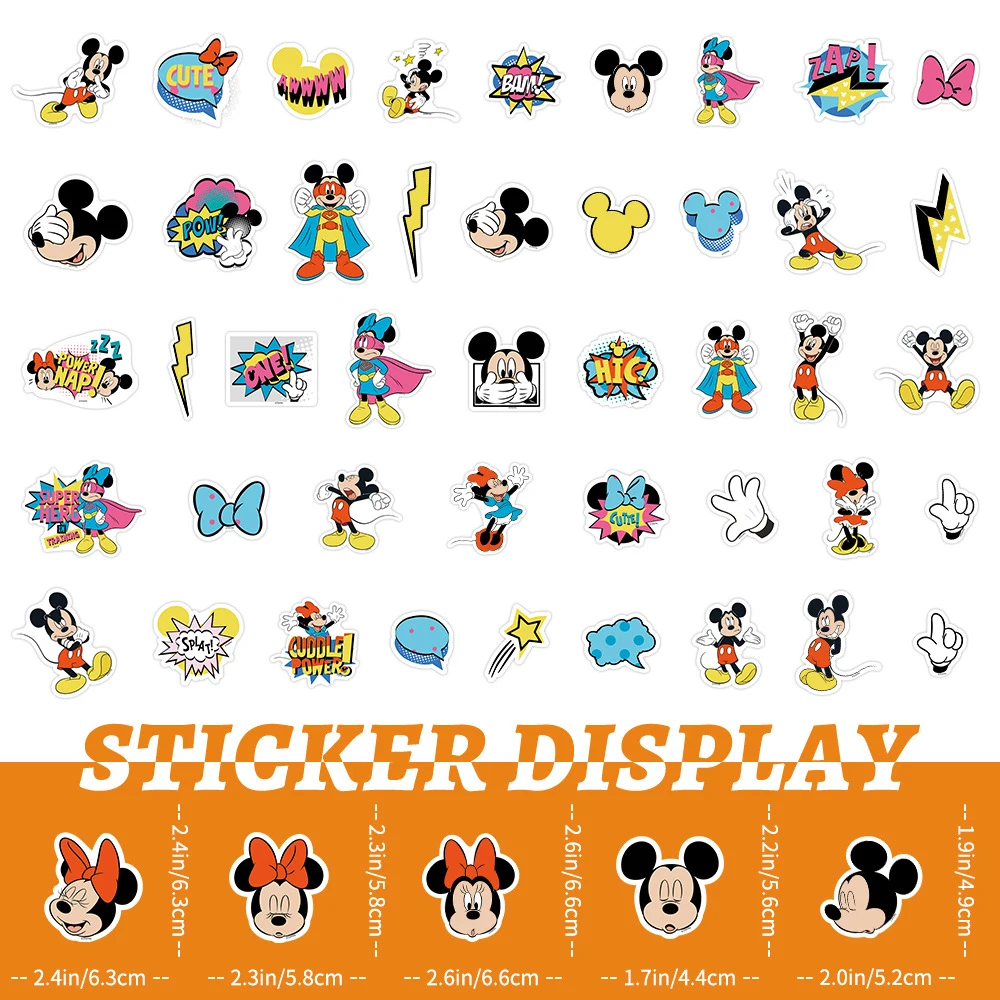 10/30/50pcs Cute Disney Mickey Mouse Anime Stickers Decal for Phone Case Notebook Skateboard Cartoon Graffiti Kids Sticker Decor