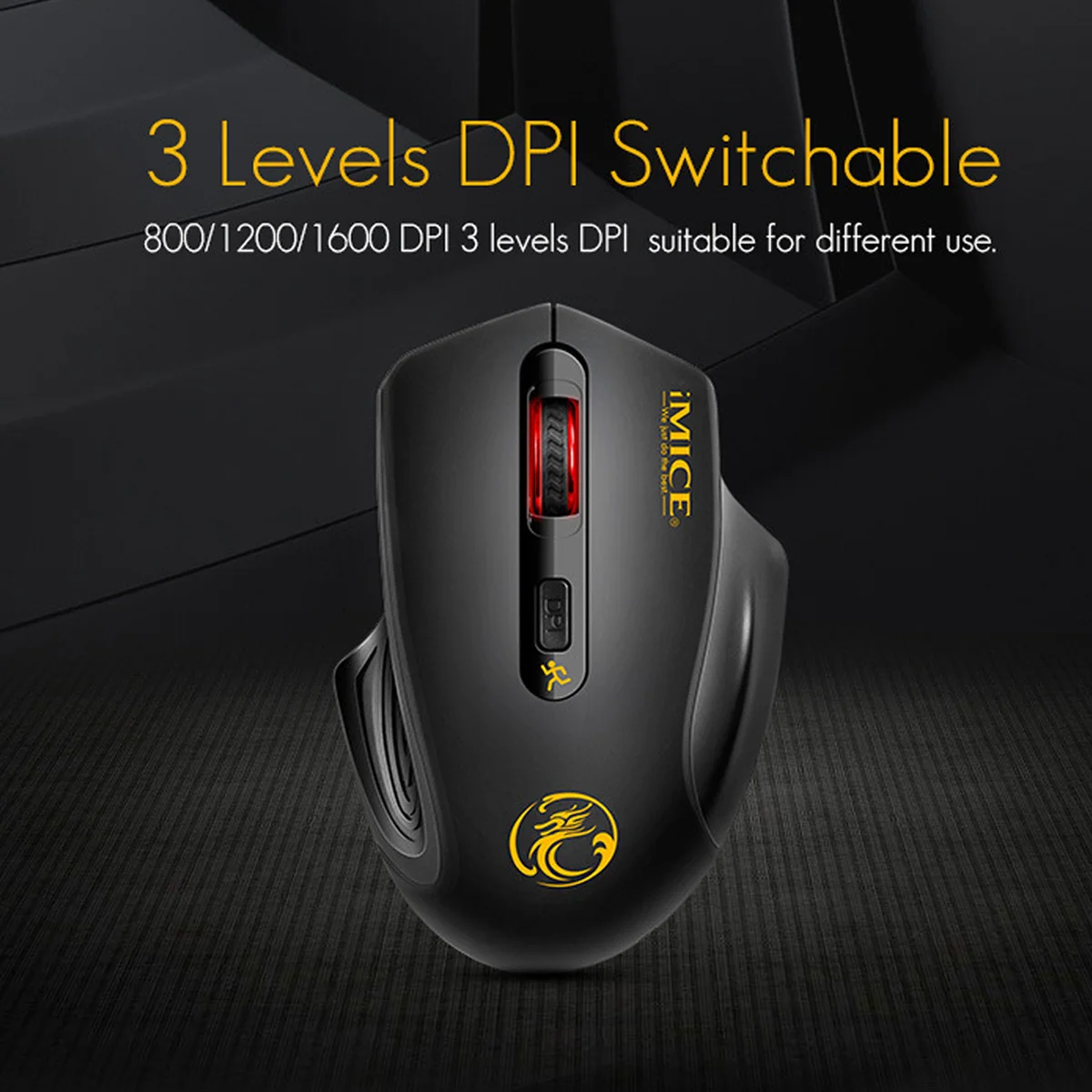 IMICE G-1800 2.4G USB Black Wireless Mouse Business Office  4 Button Gaming Mouse Sound off Adjustable Sensitivity