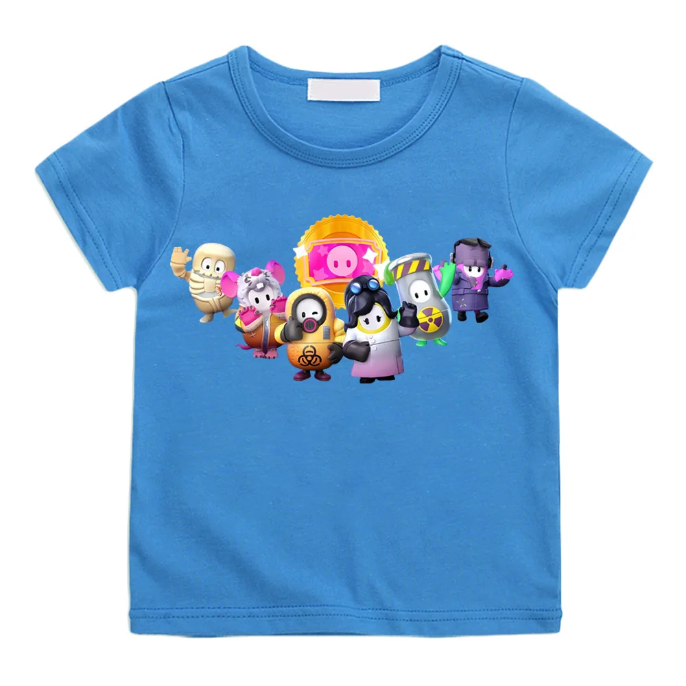 

Fall Guys children's cartoon T-shirt High Quality Cartoon Print Trend 100%Cotton Tee-shirt Sleeve Boy/girl Round Neck T Shirt