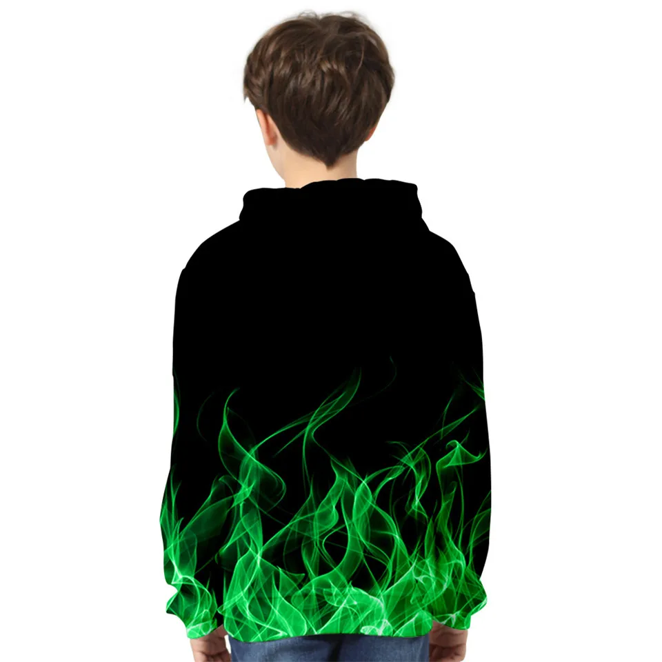 3 to 14 years Kids Hoodie Blue And Purple 3D Fire Flame Clothing Boys Girls Hoodies Sweatshirt Harajuku Coat