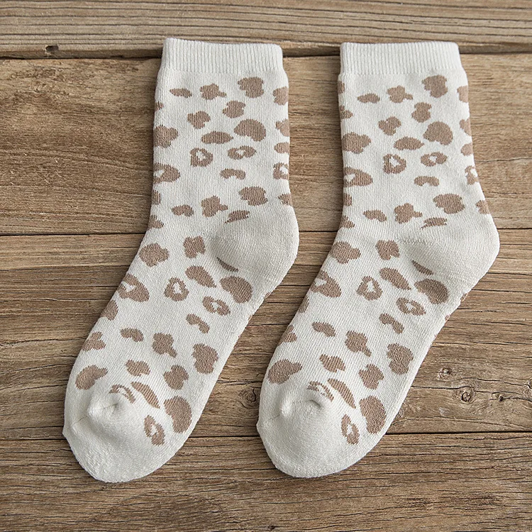 Spotted Leopard Print Women Socks Cotton Terry Tube Thickened Warm Socks Cotton Korean Japanese Style Eur35-40 238