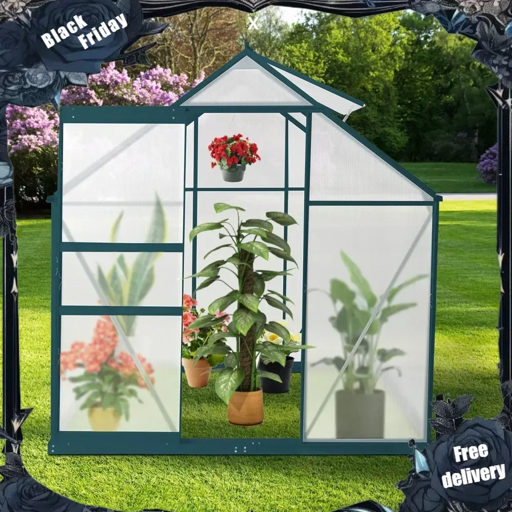 

Outdoor Greenhouse, 6'X 4' Walk-in Greenhouse for Outside with Roof Vent, Rain Gutter, Polycarbonate Aluminum Heavy Duty