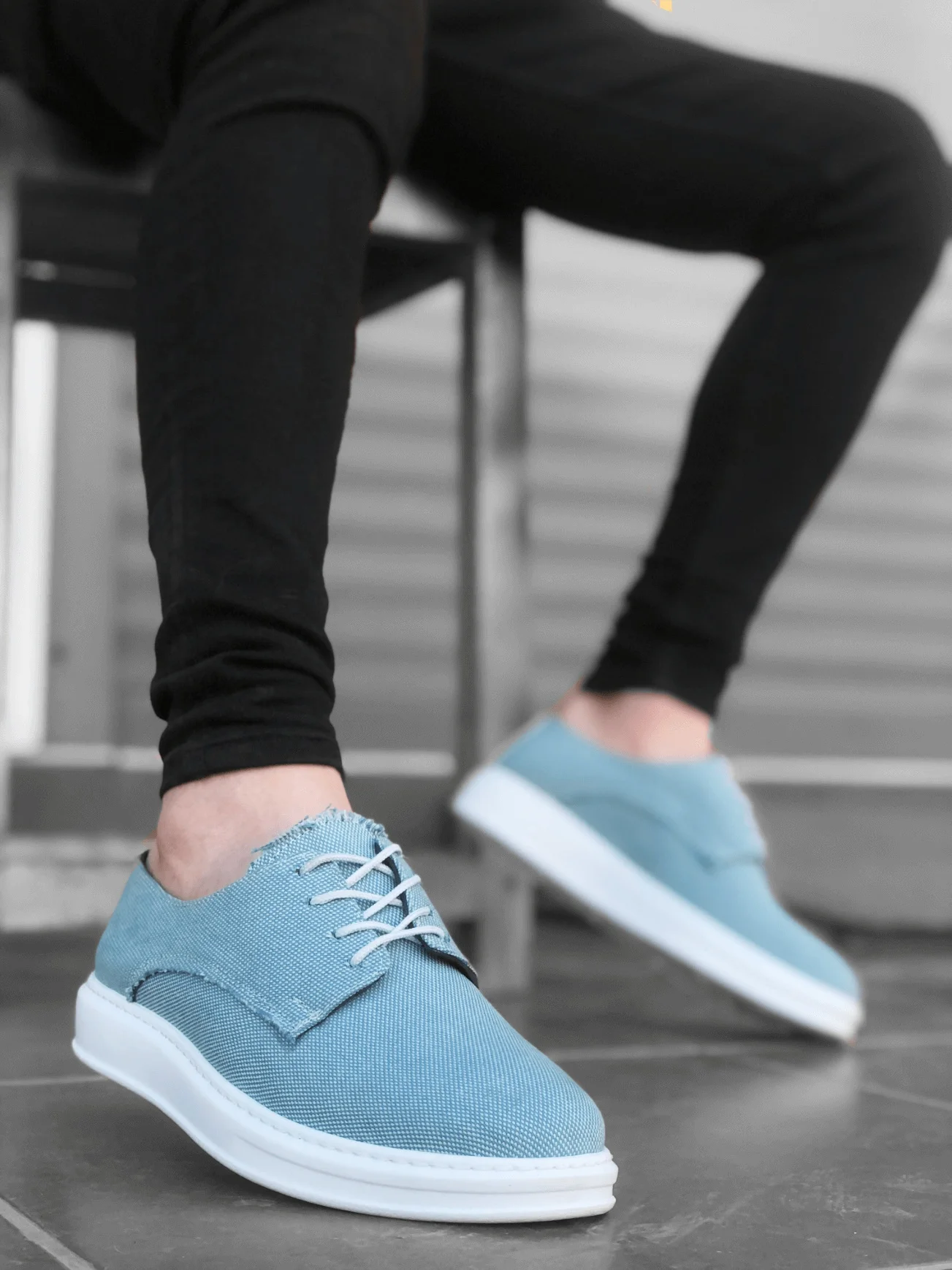 BA0003 Lace-Up Classic Sports Linen Turquoise High Sole Casual Men Shoes