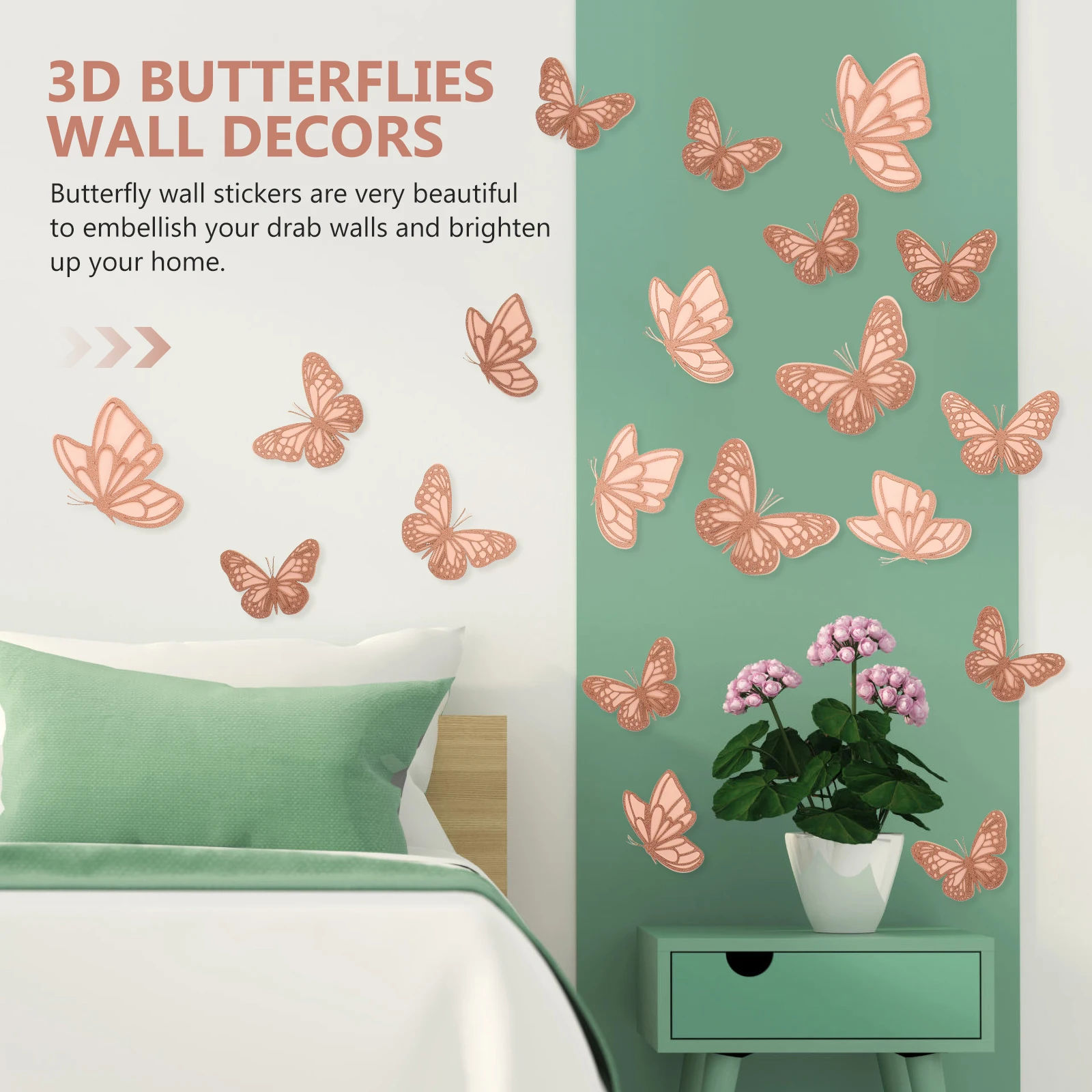 

20 Pcs 3D Butterflies Wall Decor Paper Material Stickers Wedding Party Home Festive DIY Decoration Rose Gold Pink Star