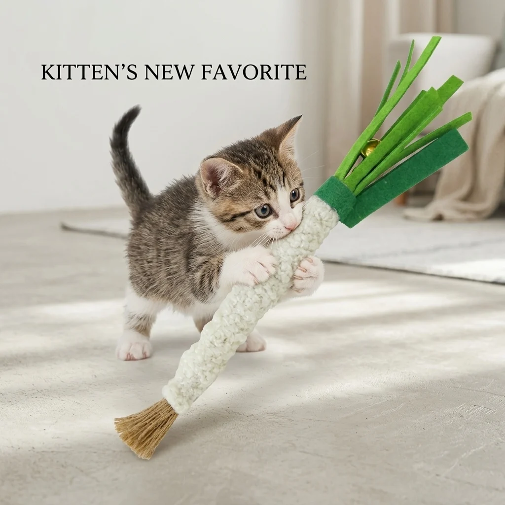 Pet Cat Silver Vine Plush Toy Scallion Shaped Chewing and Cleaning Teeth Matatabi Kitten Toy Throwing Relaxation Cat Teaser Toy