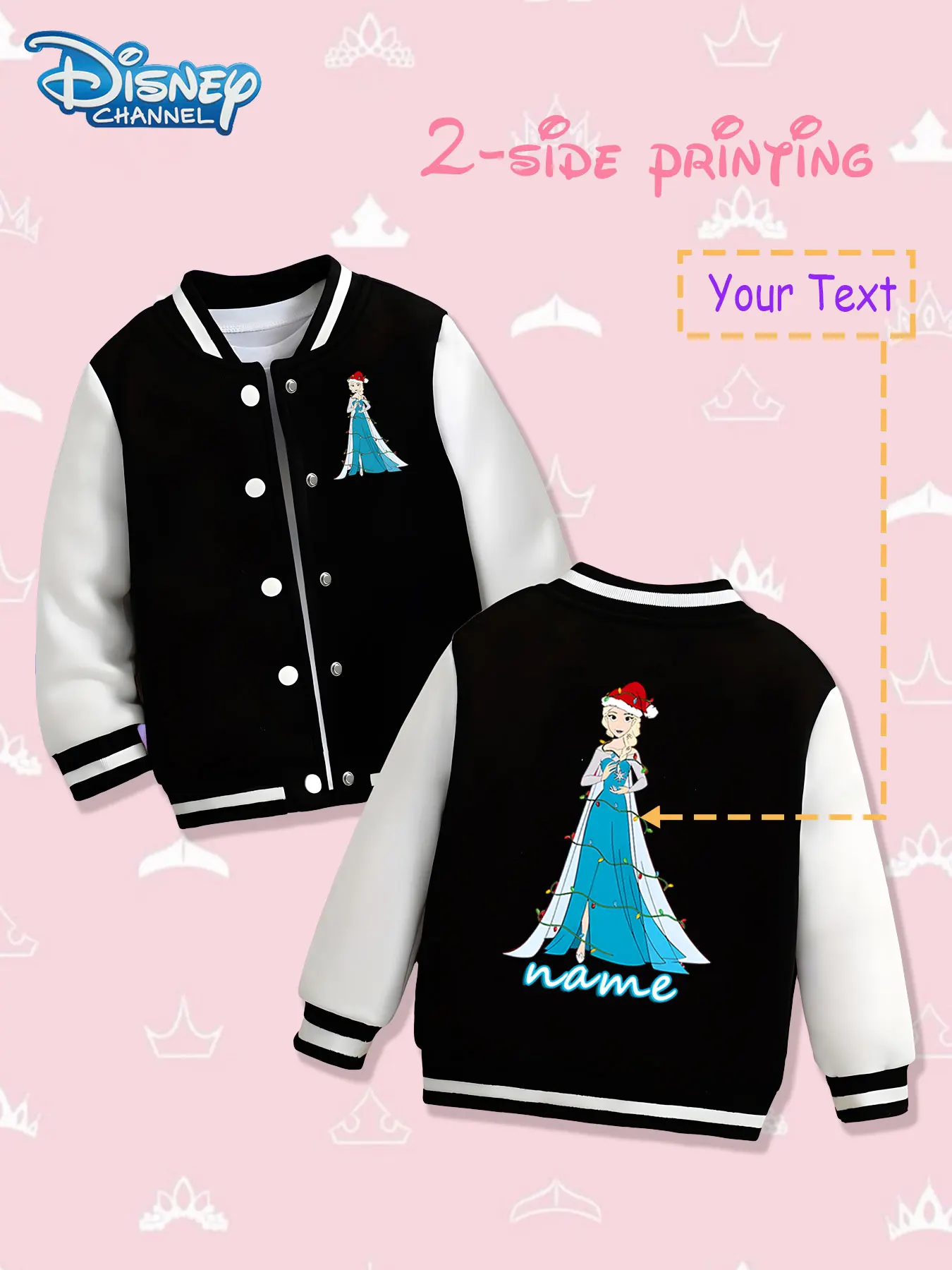 

MINISO Disney Elsa Christmas Girls Baseball Jacket - Double-sided Christmas theme print, warm and dreamy in autumn and winter, s