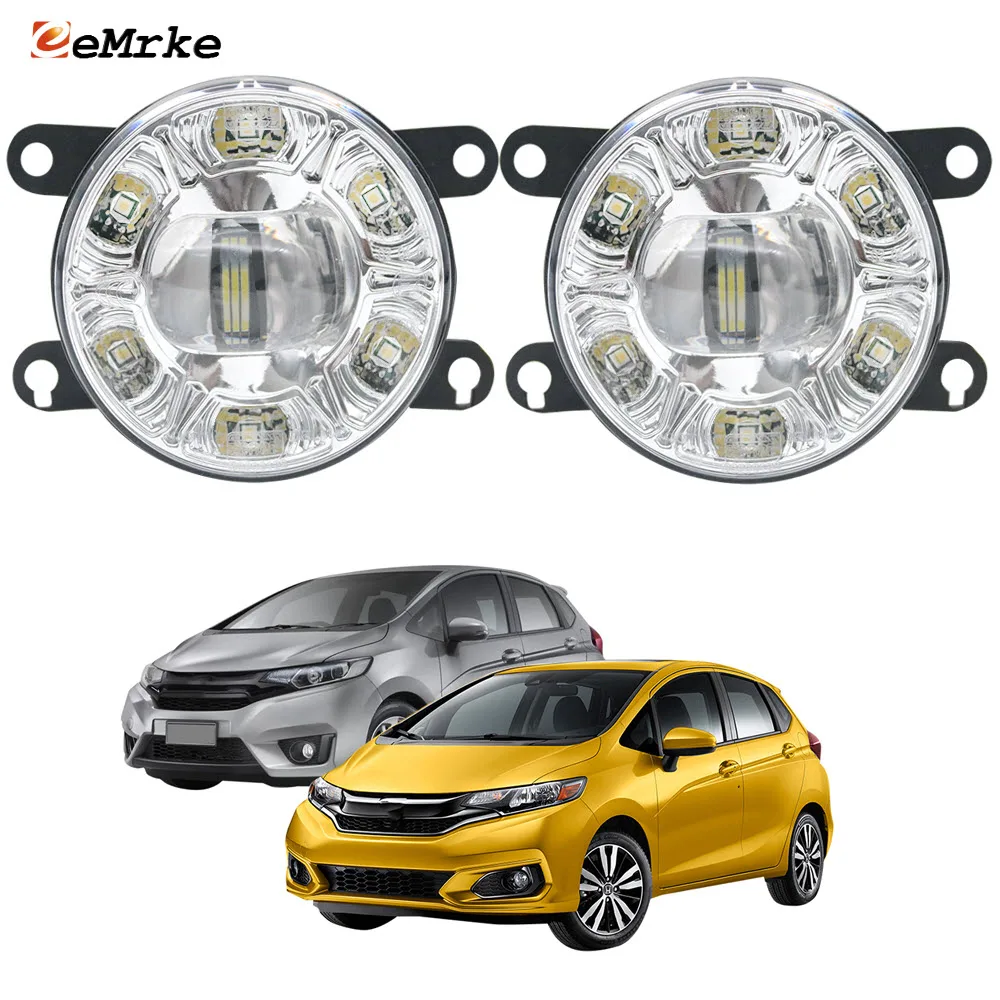 

Led Fog Lights Assembly + 6 DRL for Honda Jazz FIT GK 2015 2016 2017 2018 2019 2020 w/ Lens Daytime Running Lamp Car Accessories