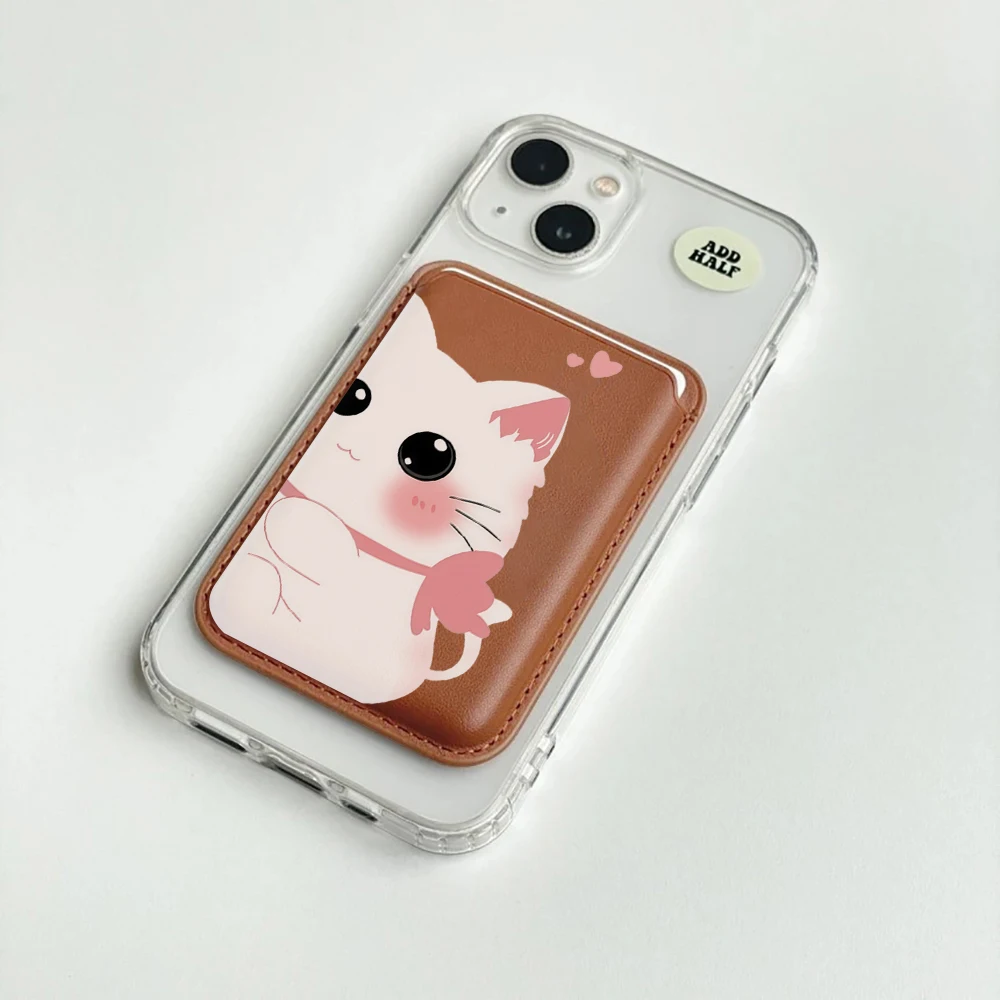 Elegante Katzen-Leder-Kartenhalter-Handyhülle für Magnetische Hüllen, Geeignet für alle iPhone Magsafe-Karten-Handy-Rückseiten-Taschen – Detail 2