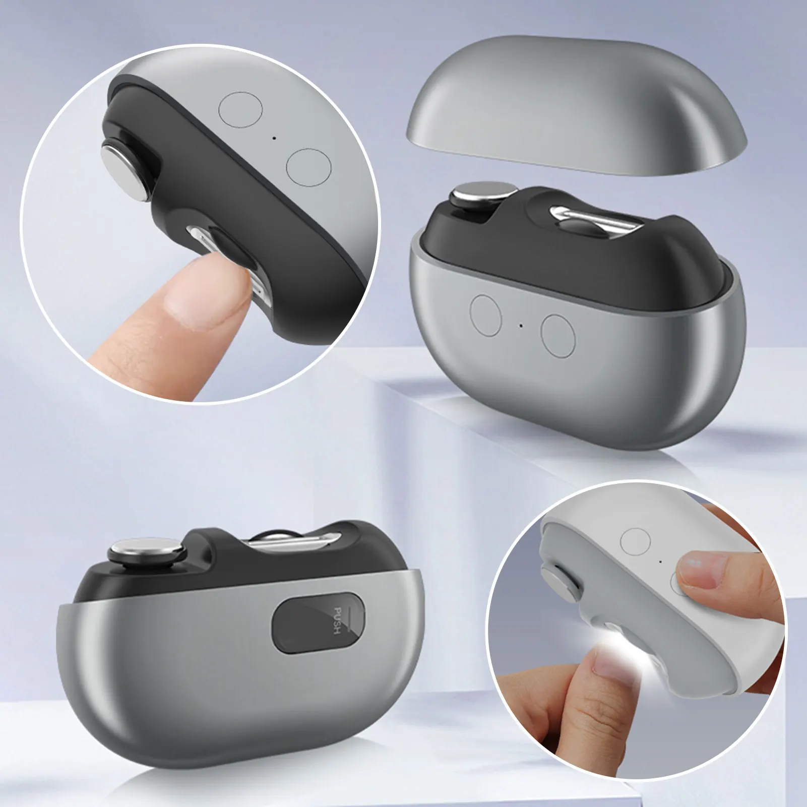 

Электрическая машинка для стрижки ногтей со светодиодной подсветкой, автоматическая шлифовальная машинка для хранения ногтей, низкий уровень шума, мощный инструмент для обрезки ногтей, уход за ногтями