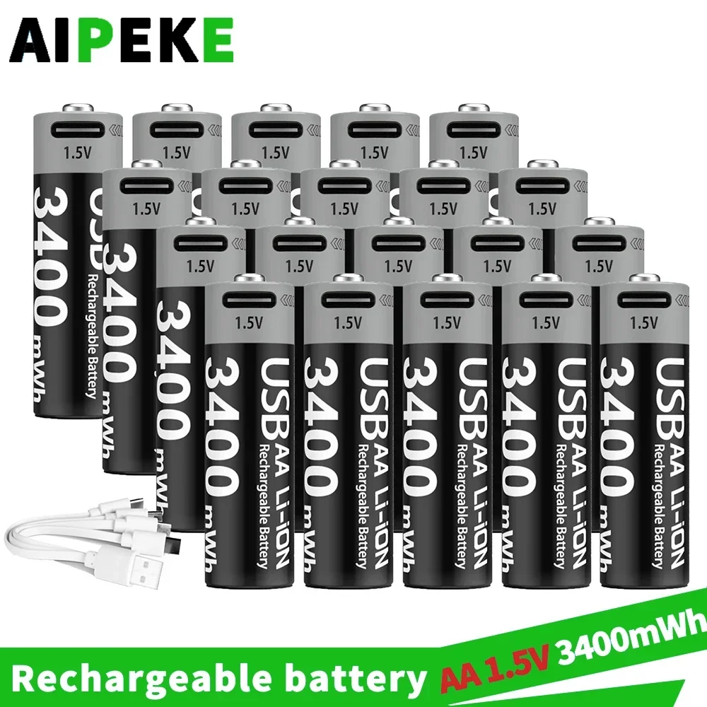 AIPEKE USB lithium battery  aa 1.5V 3400mWh  Aa and Aaa rechargeable batteries for Toy car Game Machine Mouse Remote control