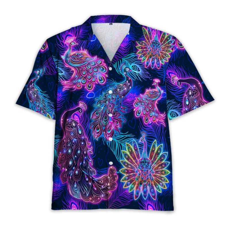 

Peacock Feather Pattern Printed Aloha Shirts For Men Wome Short Sleeve 2025 Casual Hawaii Beach Shirts Tops Men Designer Blouse