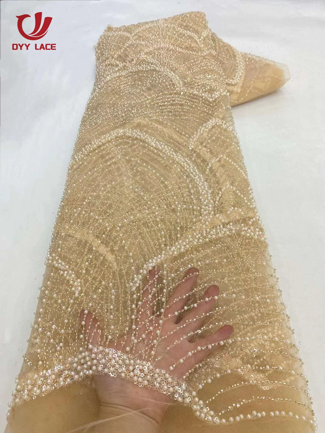 Luxury African Groom Sequins Lace Fabric 2025 High Quality Lace Embroidery Beaded Mesh Fabric 5 Yards For Women Wedding 5 Yards