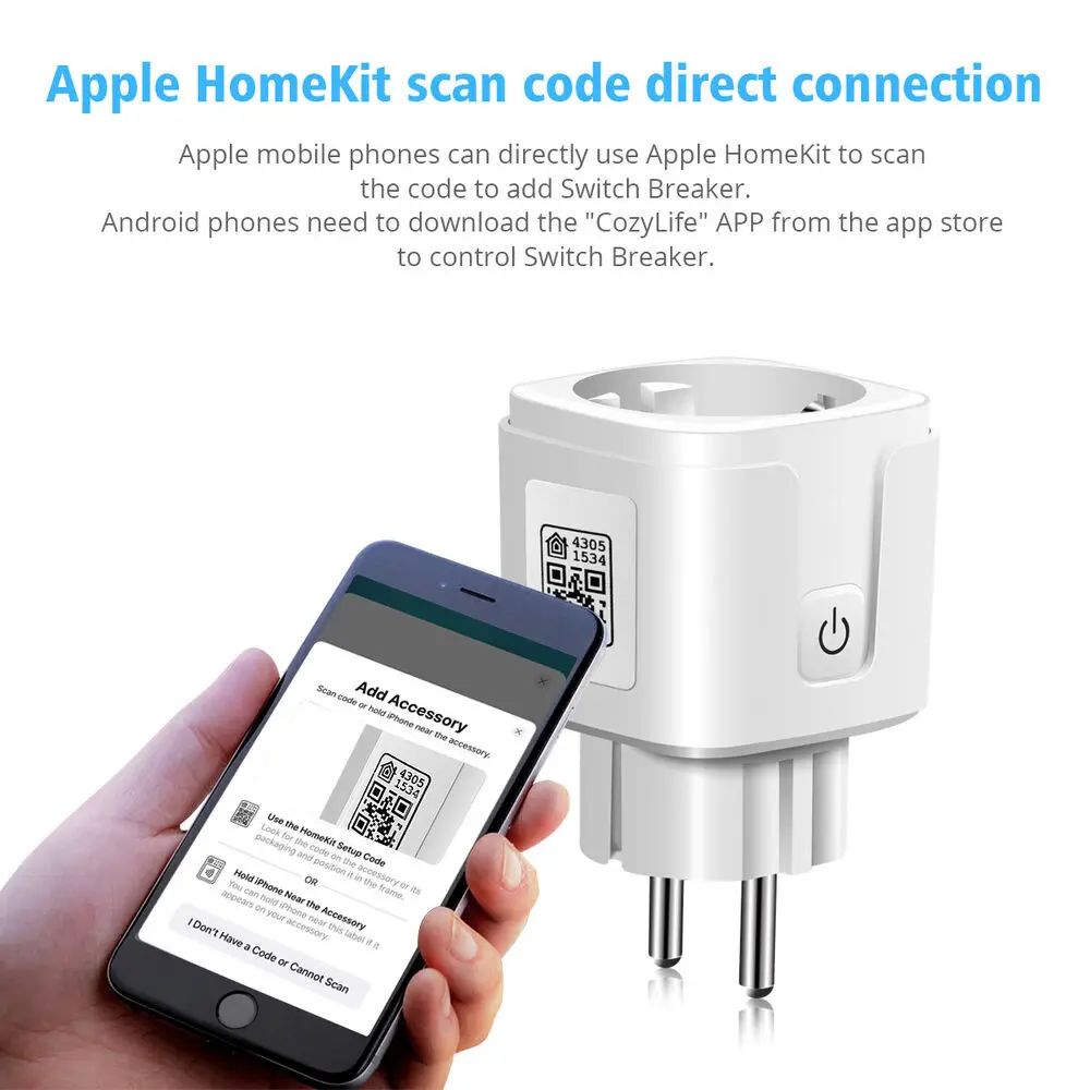 EU WiFi Smart Plug for HomeKit Siri Voice Control 16A Smart Socket with Power Monitor Works with Alexa Google CozyLife App