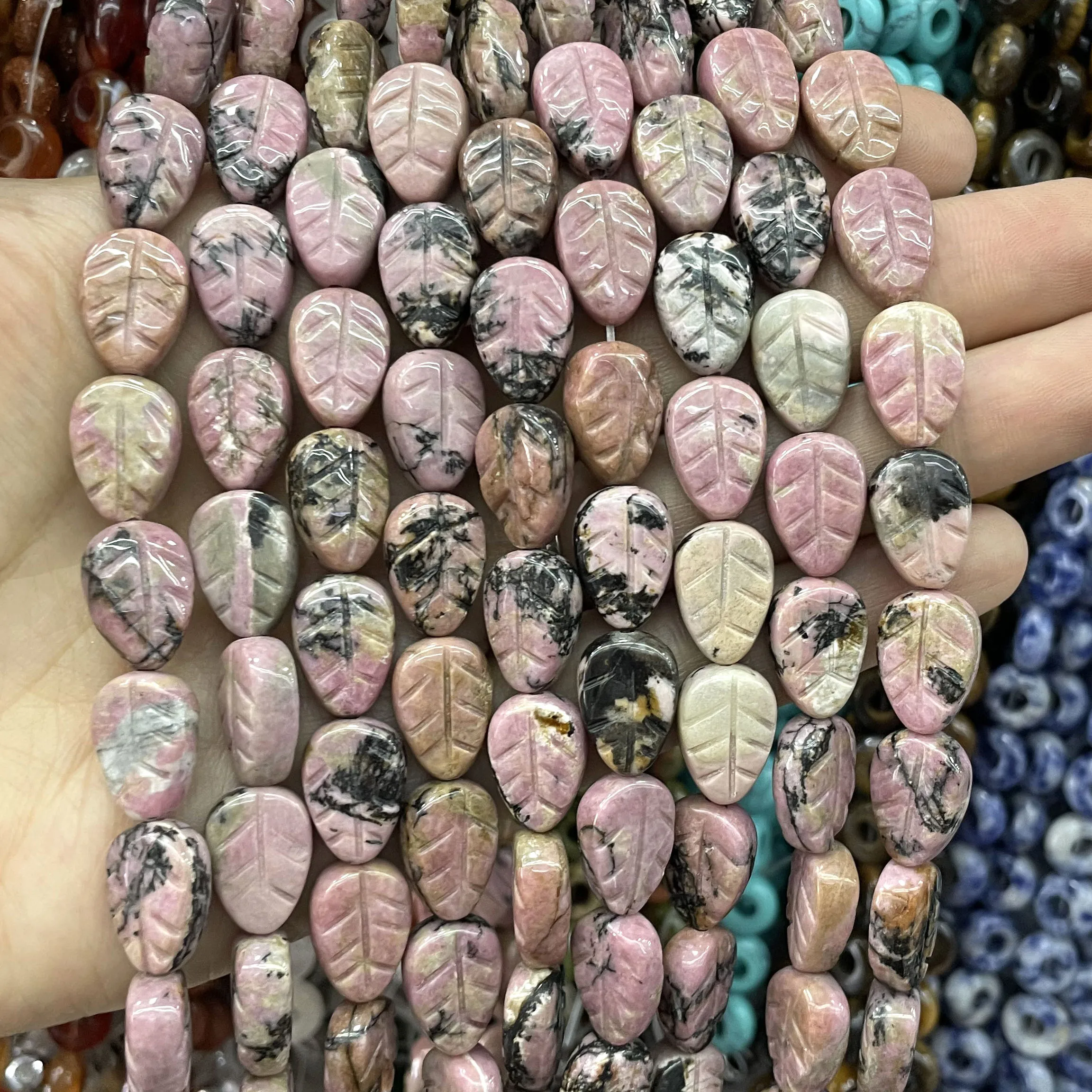 10x14mm Naturstein Blattförmige Aventurin-Achat-Quarz-Amethyst Lose Spacer-Perlen für DIY Schmuckherstellung Halsketten Armbänder – Detail 8