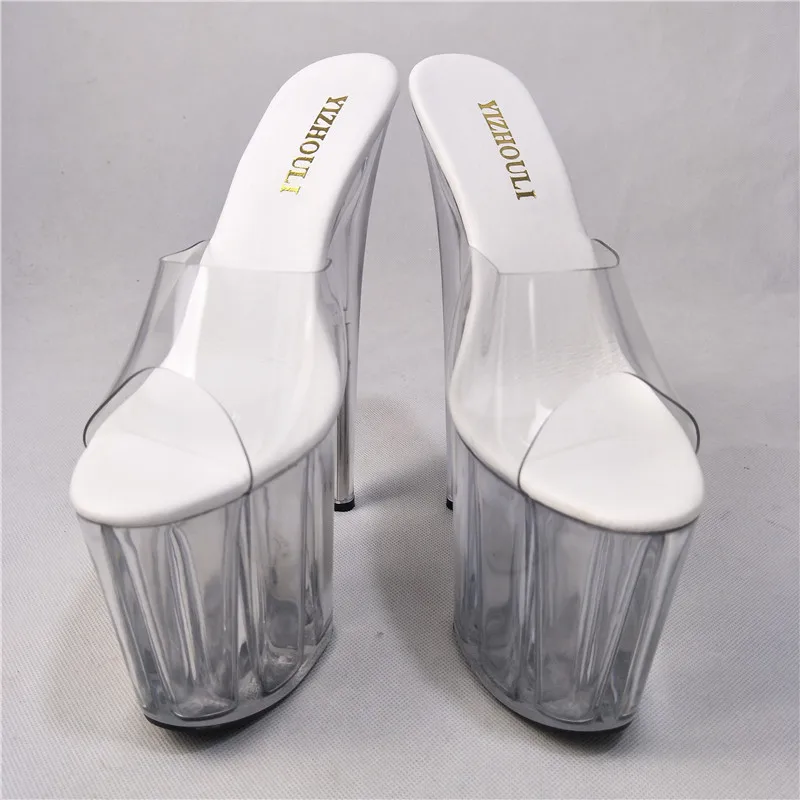 Saltos transparentes para mulheres, sapatos sensuais para clube e dança de palco, cristal lindo, 20 cm, 8 pol, verão