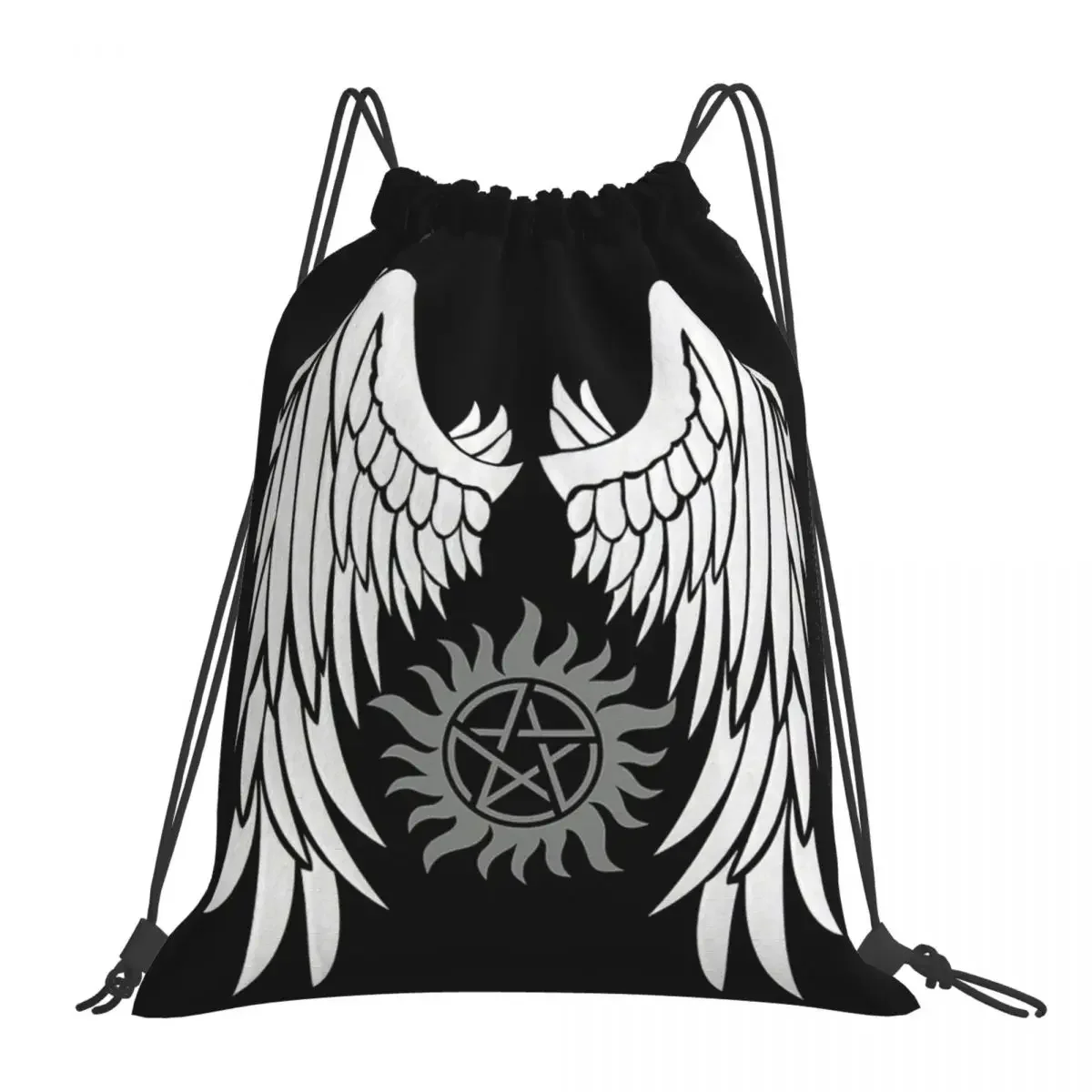 

Supernatural Wings And Logo Backpacks Portable Drawstring Bags Drawstring Bundle Pocket Sports Bag Book Bags For Man Woman