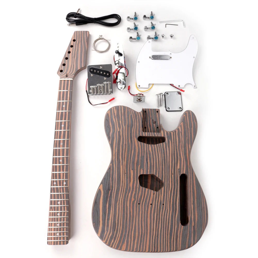 diy electric 6strings guitar kits zebrawood body and neck ss pickups fixed bridge dot inlay with golden hardware