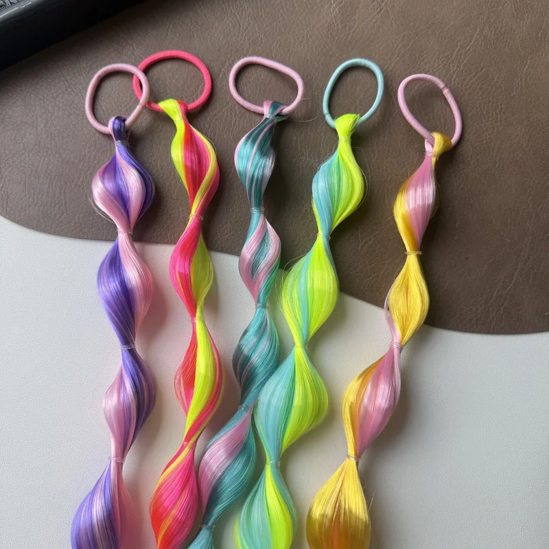 2026 Neue Kinder Spiral-Twist-Perücke Haarband mit langem Quastenschwanz Elastisches Haarband Mädchen Hip-Hop Party Halloween Haaraccessoires – Detail 9