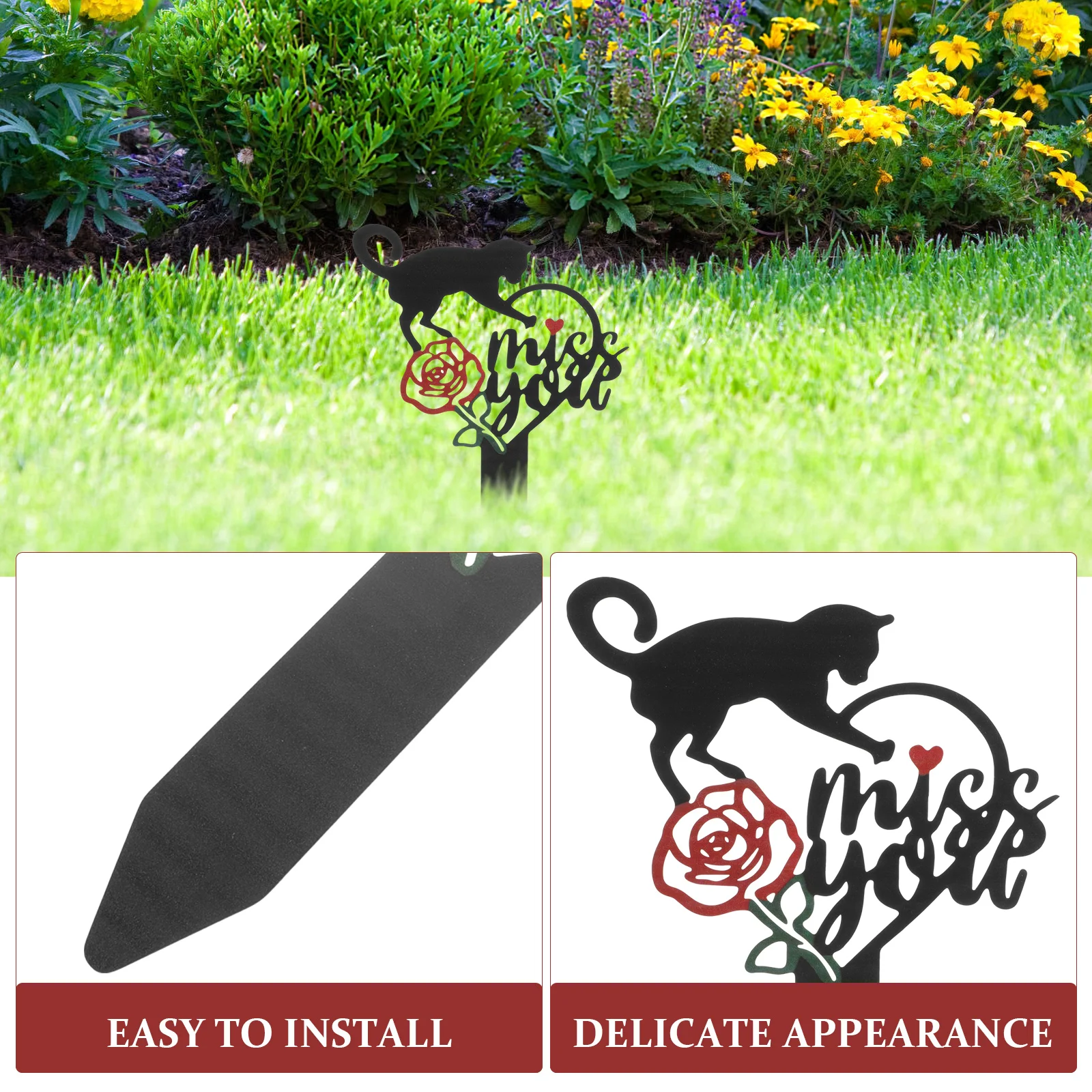 Pet Cemetery Pile Memorial Plaque Stake Grave Marker Geometry Ground Plug Dog Deceased Metal Decor Garden