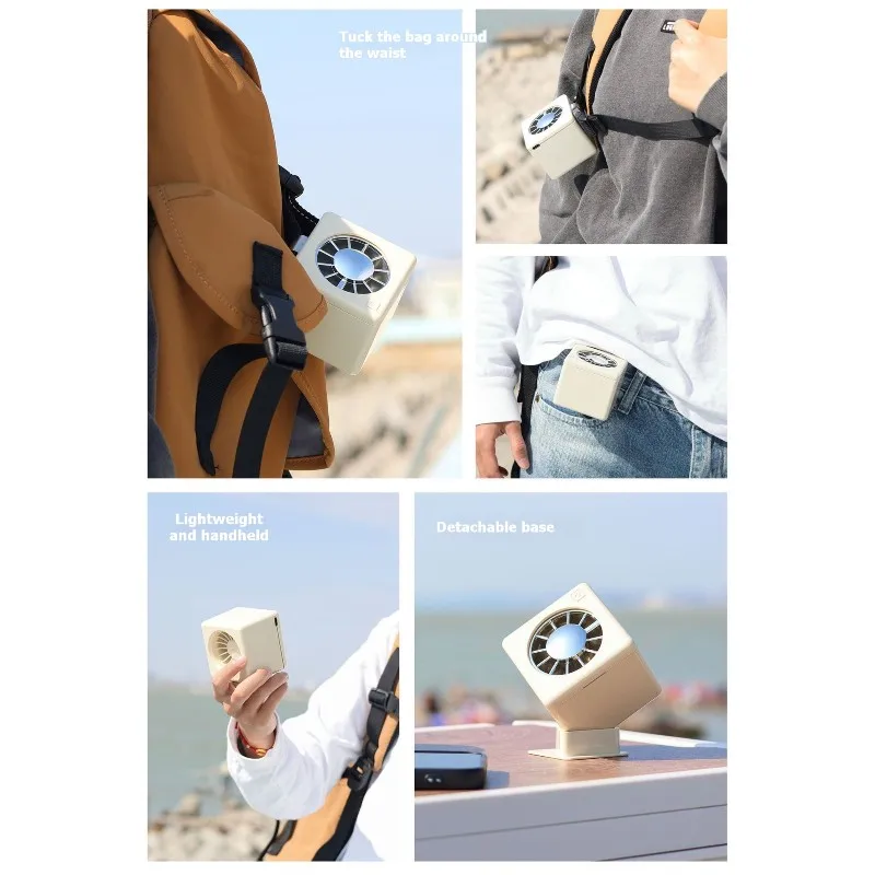 VEHO-Portable USB Rechargeable Waist Clip Fan-Cream Color, 3 Speed Settings, Quiet Operation