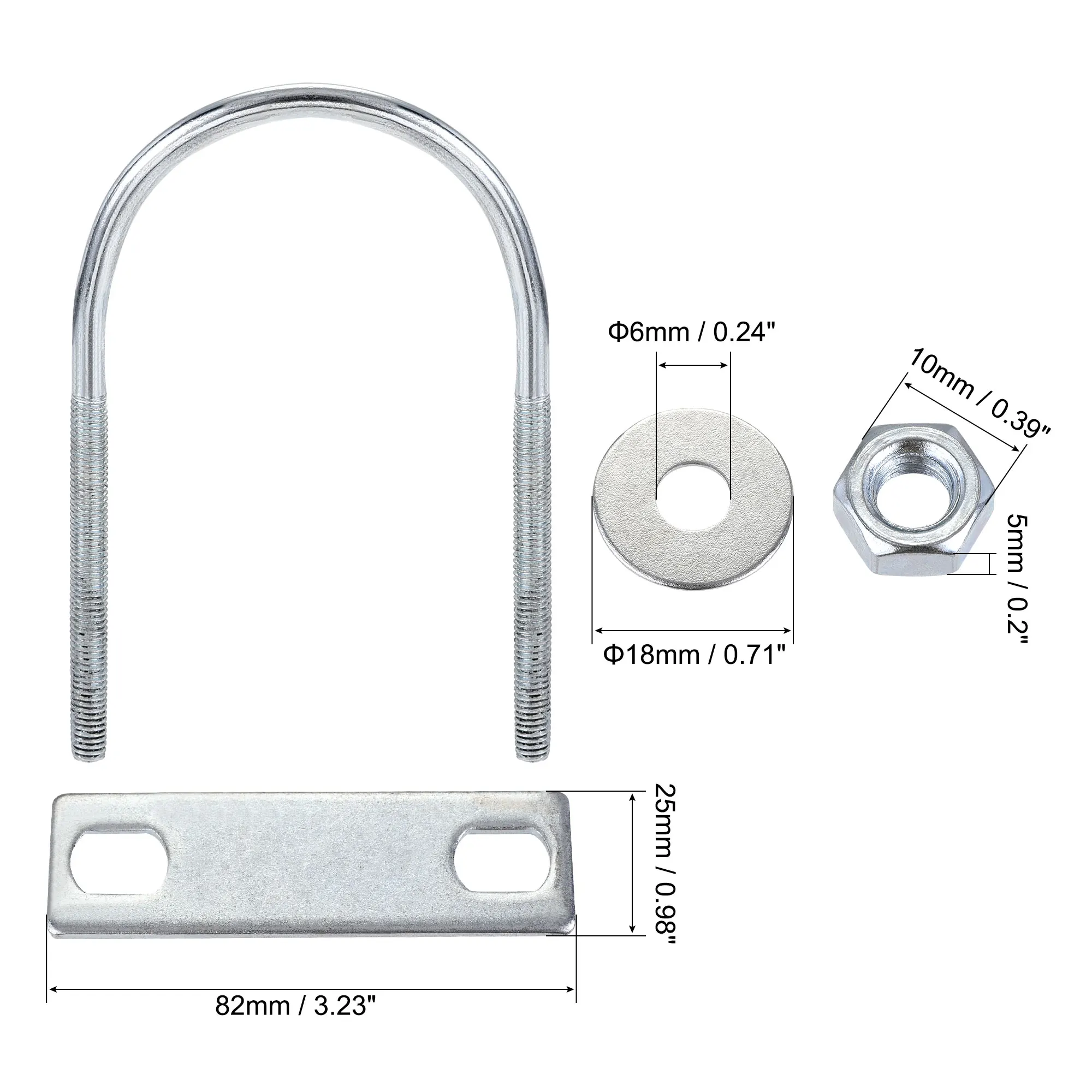 Uxcell 1/2/4 juegos M6 M8 M10 pernos en U redondos 31 mm-120 mm de ancho interior de acero con tuerca, placa, arandela